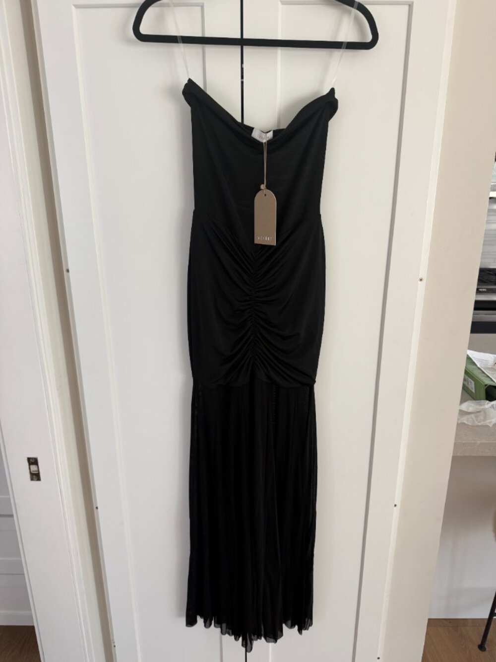 Meshki - Caspian Slinky and Mesh Off Shoulder Maxi Dress / Black / M - Picture 5 of 10
